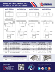 Omcan 24″ x 24″ x 14″ Two Tub Sink with 3.5″ Center Drain and No Drain Board