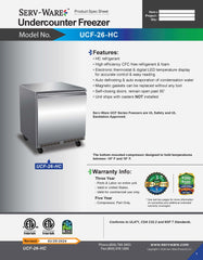 26" Undercounter Freezer, UCF-26-HC