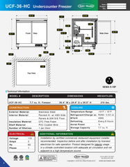 36" Undercounter Freezer, UCF-36-HC