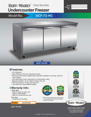 72" Undercounter Freezer, UCF-72-HC