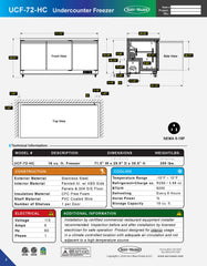 72" Undercounter Freezer, UCF-72-HC