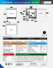 26" Undercounter Refrigerator, UCR-26-HC