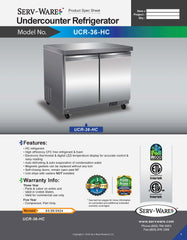 36" Undercounter Refrigerator, UCR-36-HC