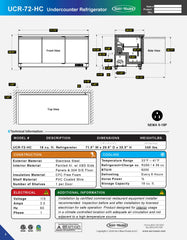 72" Undercounter Refrigerator, UCR-72-HC