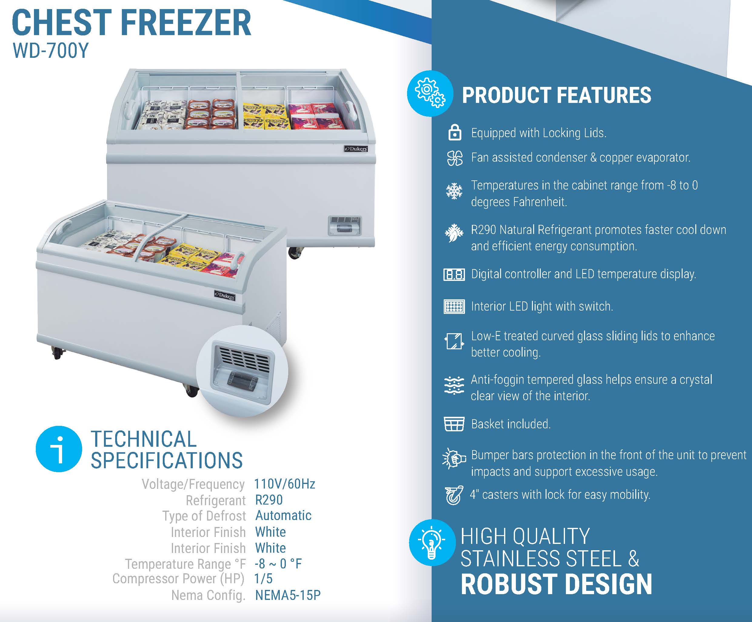 79" Glass Door Frozen Food or Ice Cream Chest Freezer Display, WD-700Y