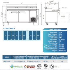 APP70-9-S2, Commercial 70" 9 Pan Pizza Prep Table Refrigerator