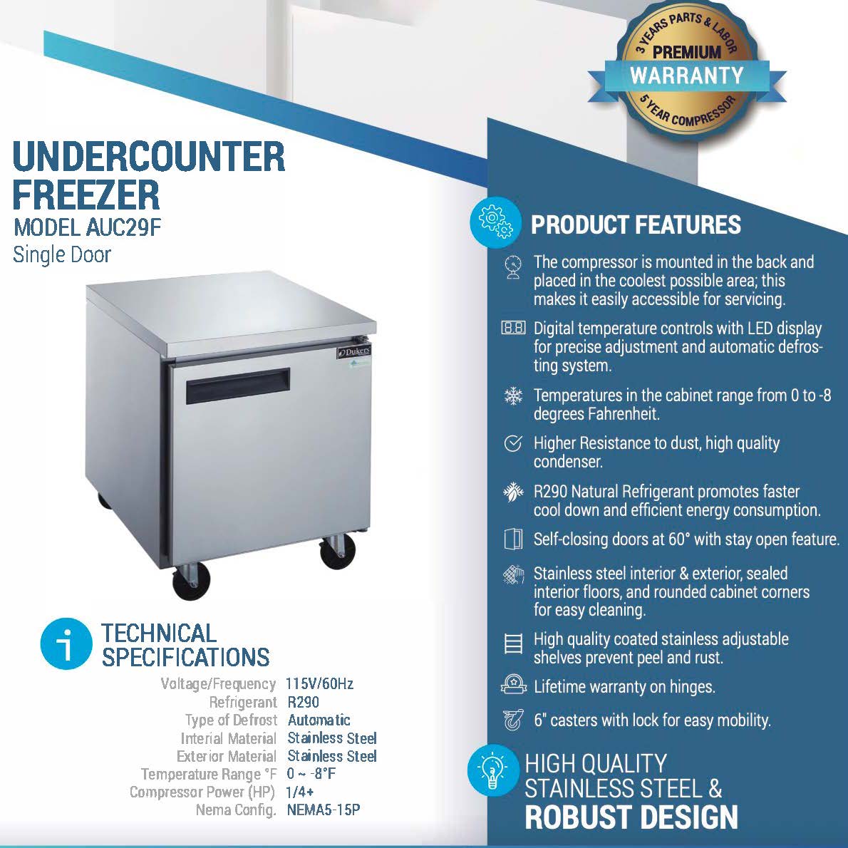 29" Undercounter Freezer, AUC29F