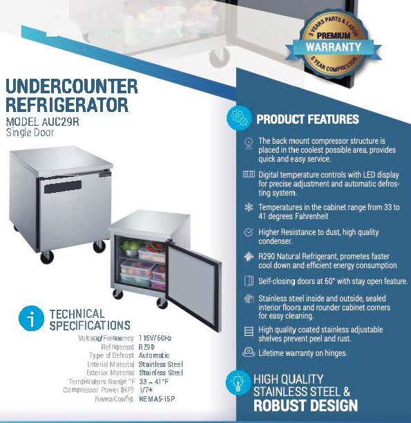 29" Undercounter Refrigerator, AUC29R