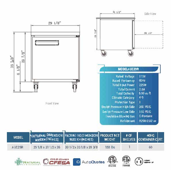 29" Undercounter Refrigerator, AUC29R