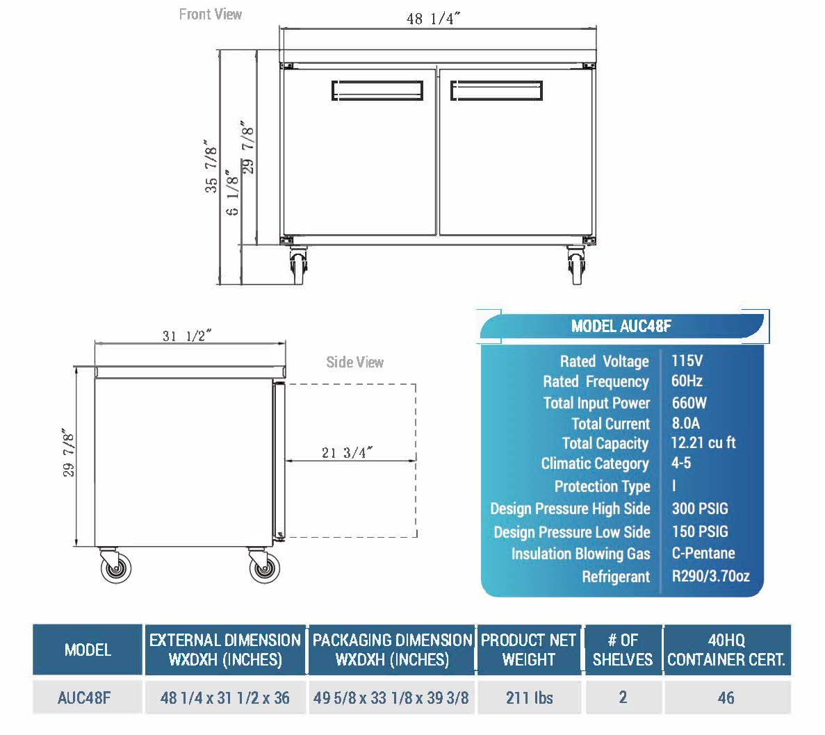 48" Undercounter Freezer, AUC48F