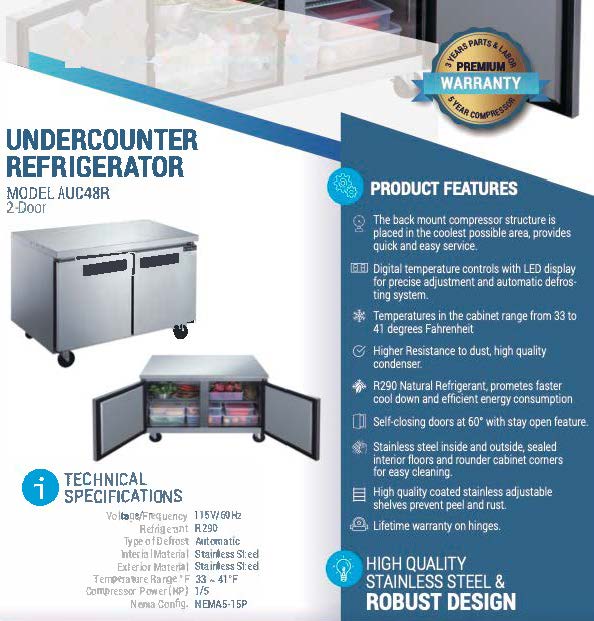 48" Undercounter Refrigerator, AUC48R