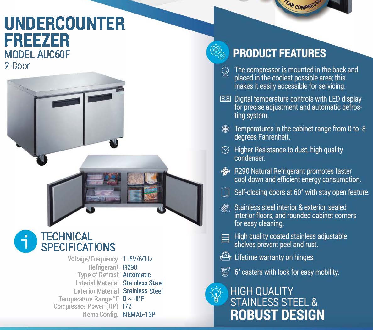 60" Undercounter Freezer, AUC60F