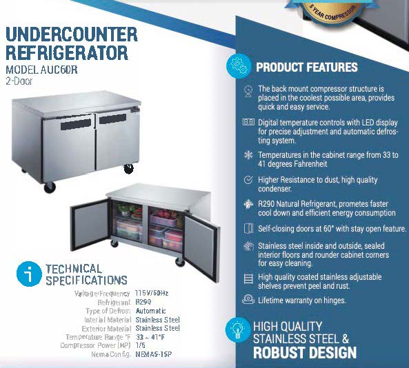 60" Undercounter Refrigerator, AUC60R