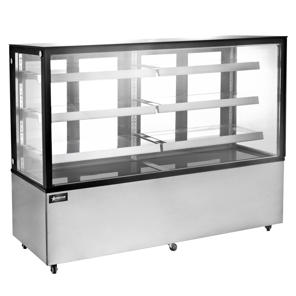 72″ Three (3) Shelf Square Glass Floor Refrigerated Display Case, 28.61 cu.ft. (810 Liter), Stainless Steel