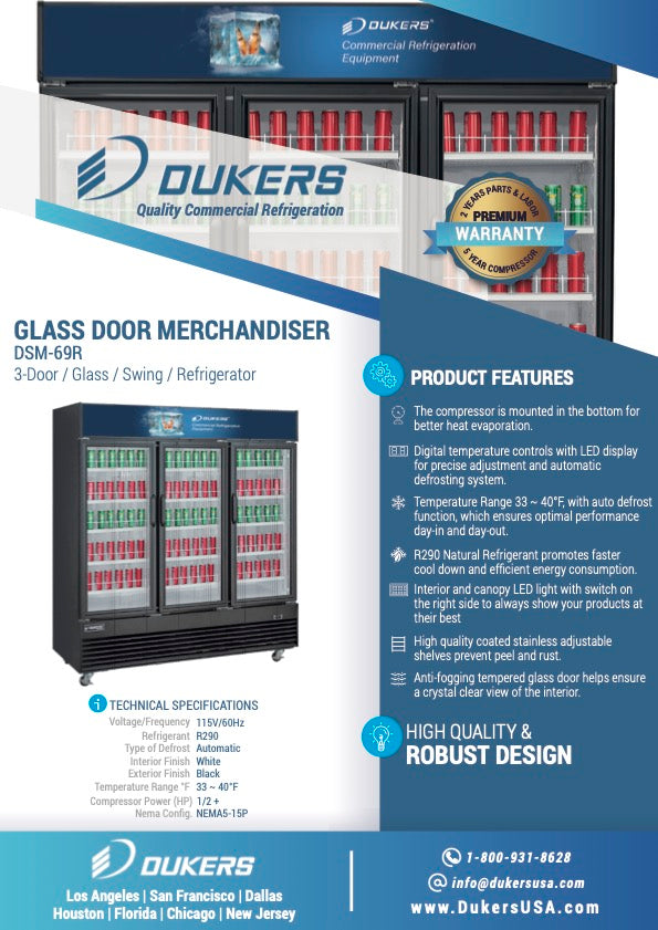 78" 3 Glass Door Merchandiser Refrigerator, DSM-69R