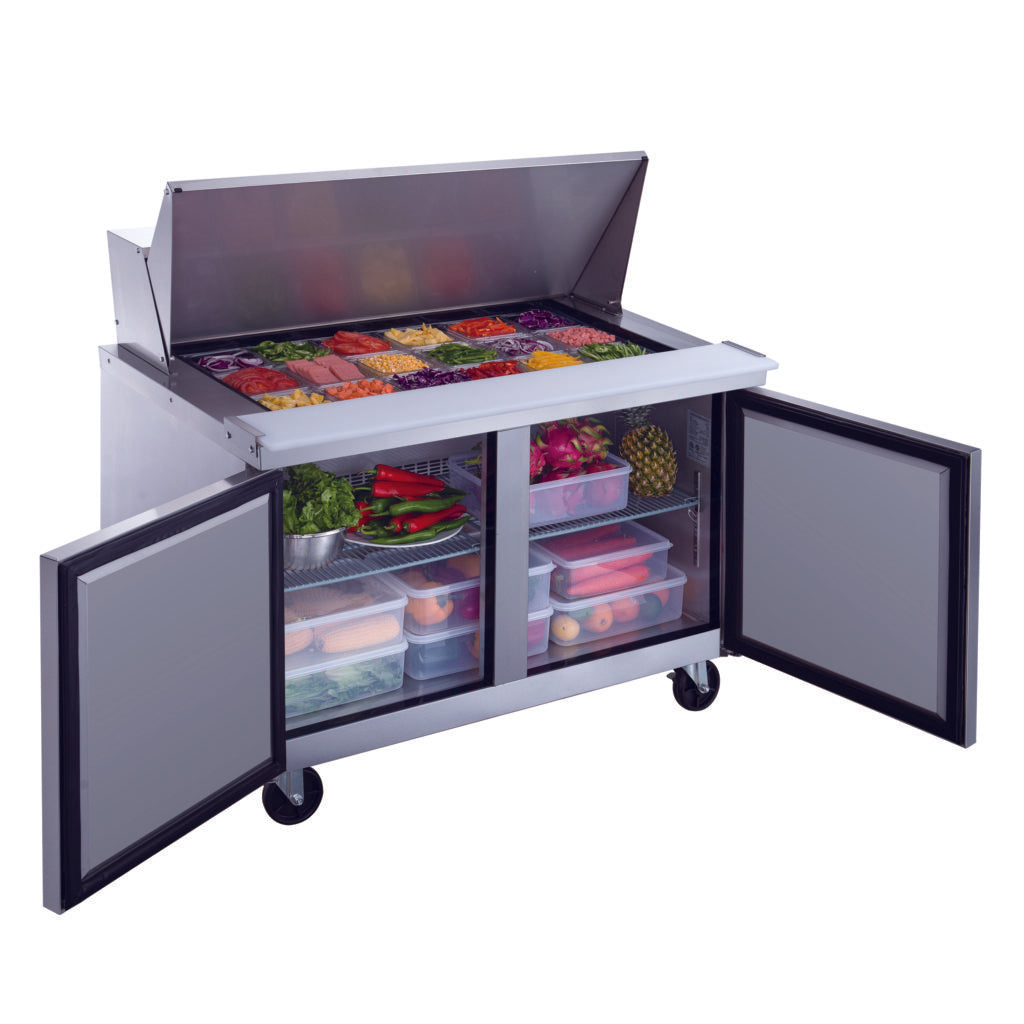 DSP48-18M-S2, Commercial 48" 18 Pan Salad, Sandwich Food Prep Table Refrigerator Mega Top 11.47 cu. ft.