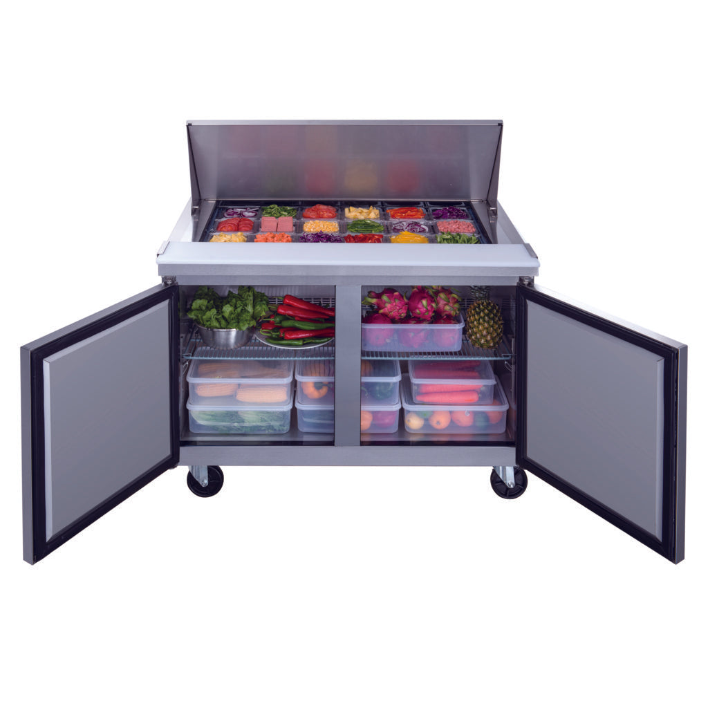 DSP48-18M-S2, Commercial 48" 18 Pan Salad, Sandwich Food Prep Table Refrigerator Mega Top 11.47 cu. ft.