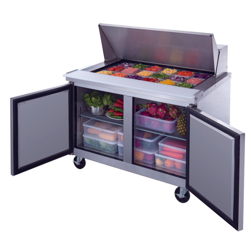 DSP48-18M-S2, Commercial 48" 18 Pan Salad, Sandwich Food Prep Table Refrigerator Mega Top 11.47 cu. ft.