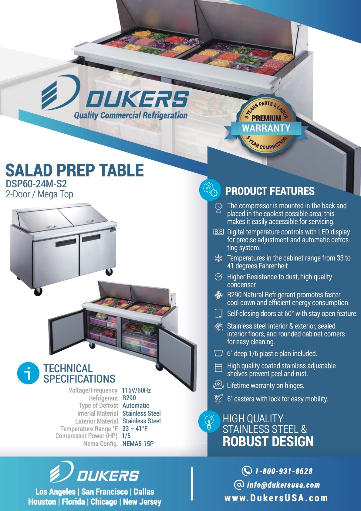 60" 24 Pan Salad, Sandwich Food Prep Table Refrigerator, DSP60-24M-S2, Mega Top 14.33