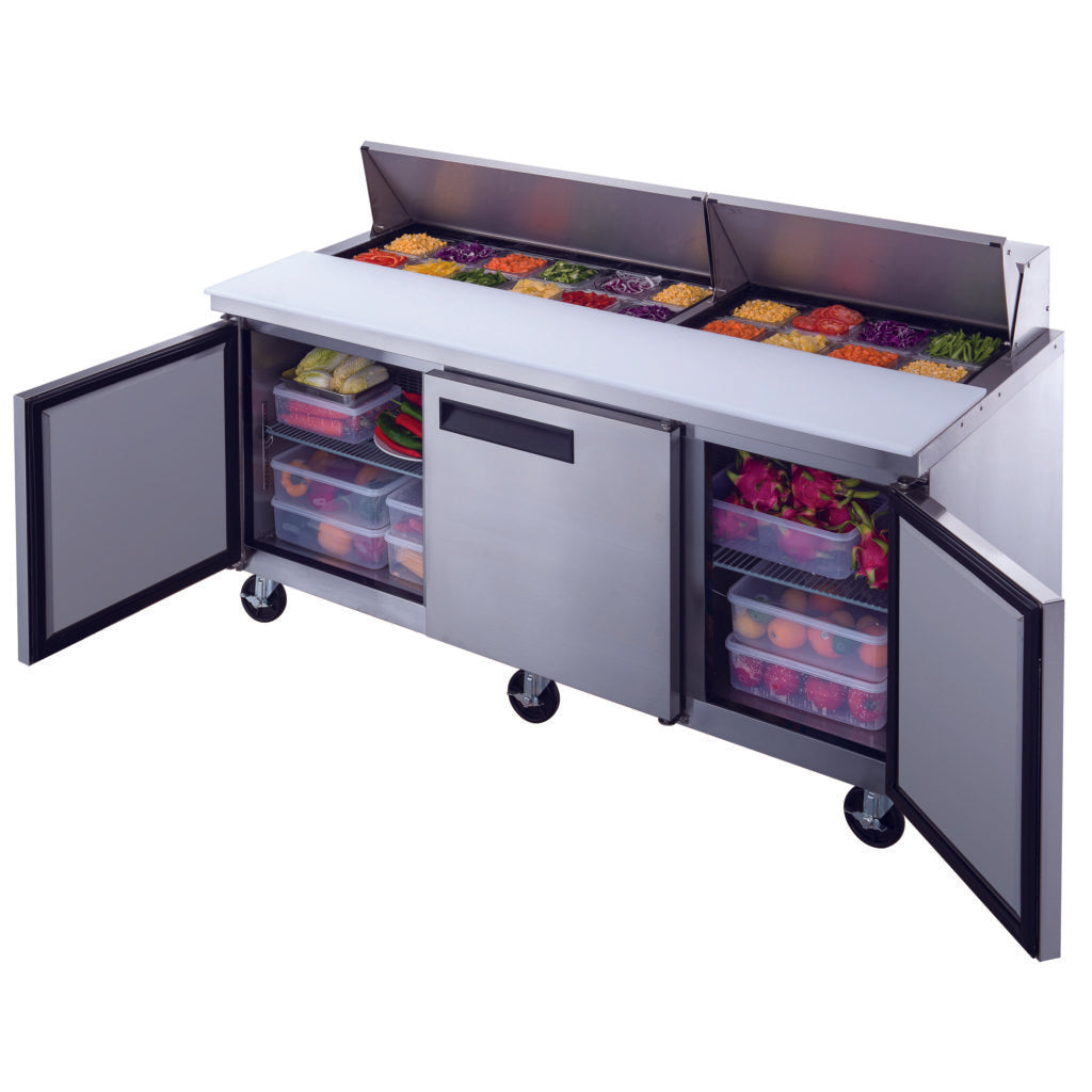 72" 3-Door Commercial Food Prep Table Refrigerator in Stainless Steel, MSR-72