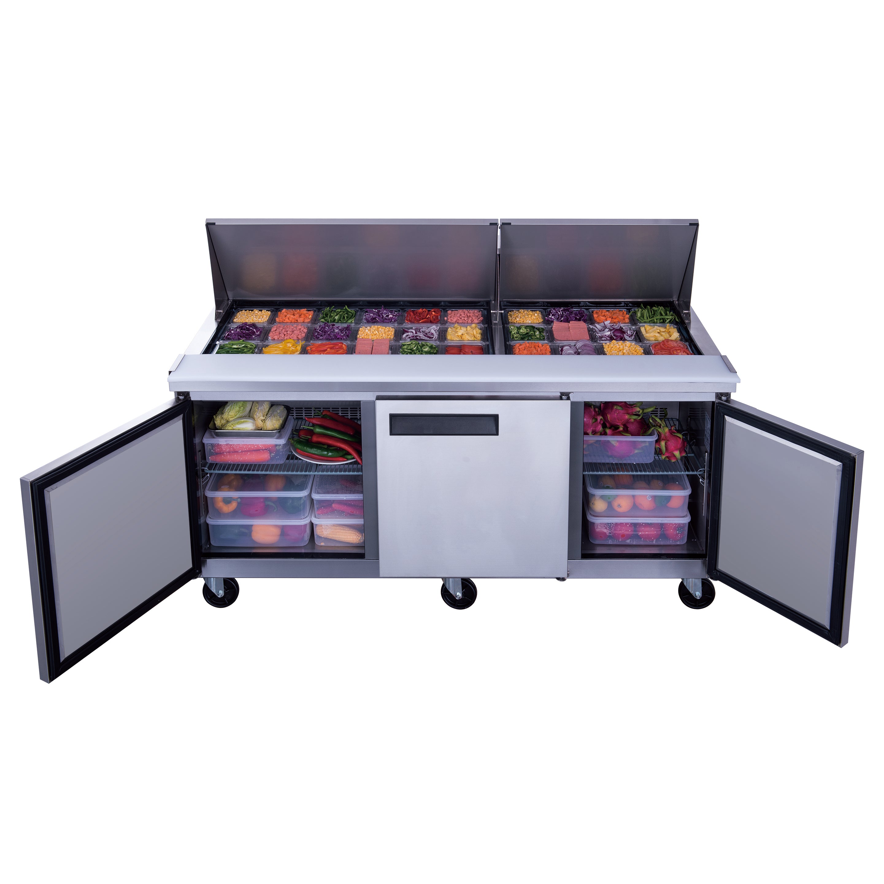 71" 3 Door Mega Top Refrigerated Sandwich Prep Table, SCLM3-E-HC