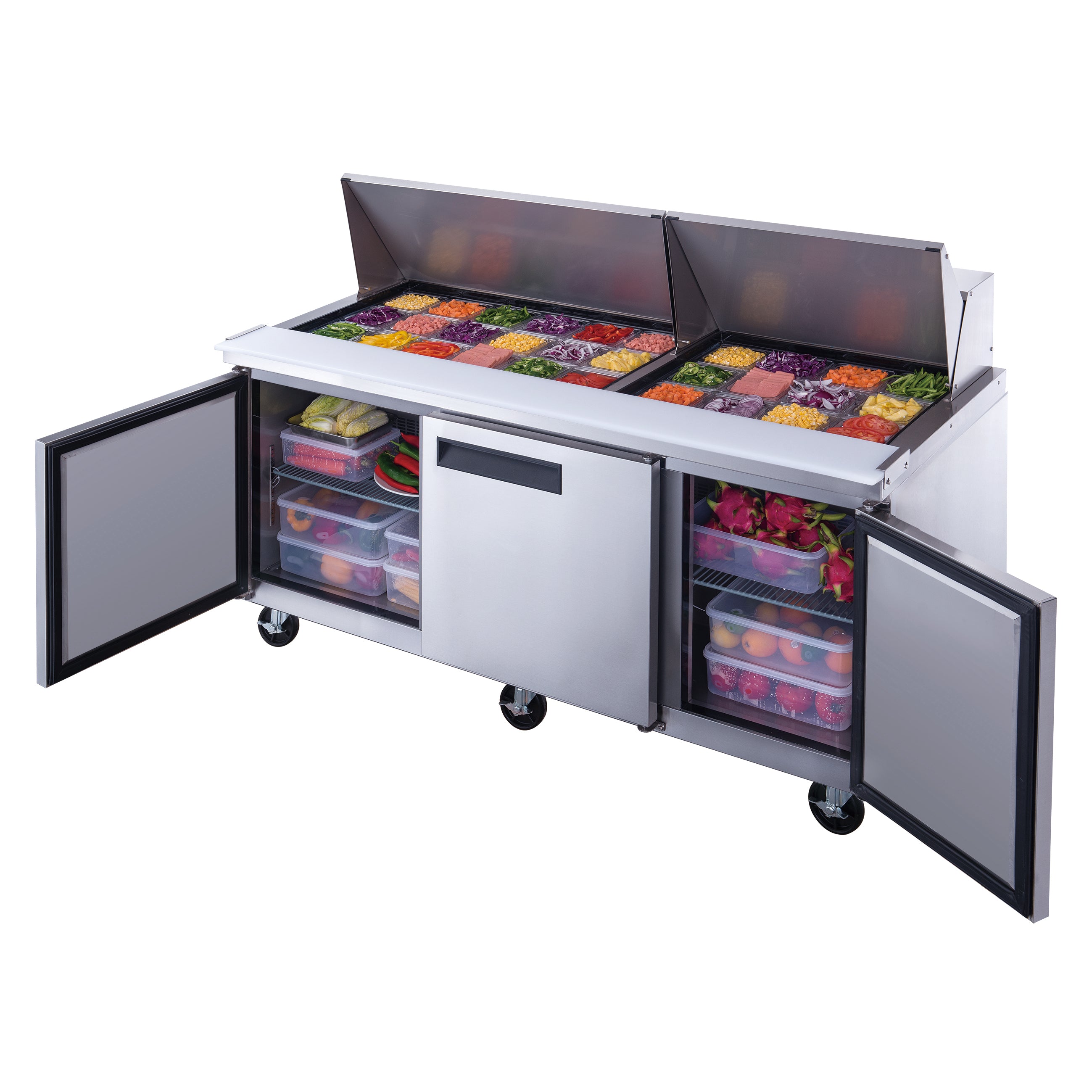 71" 3 Door Mega Top Refrigerated Sandwich Prep Table, SCLM3-E-HC