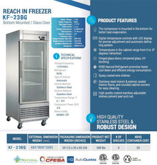 KF-23BG Reach-in Display Freezer, 27"*32"*82", 2-Year labor & Parts 5-Year compressor
