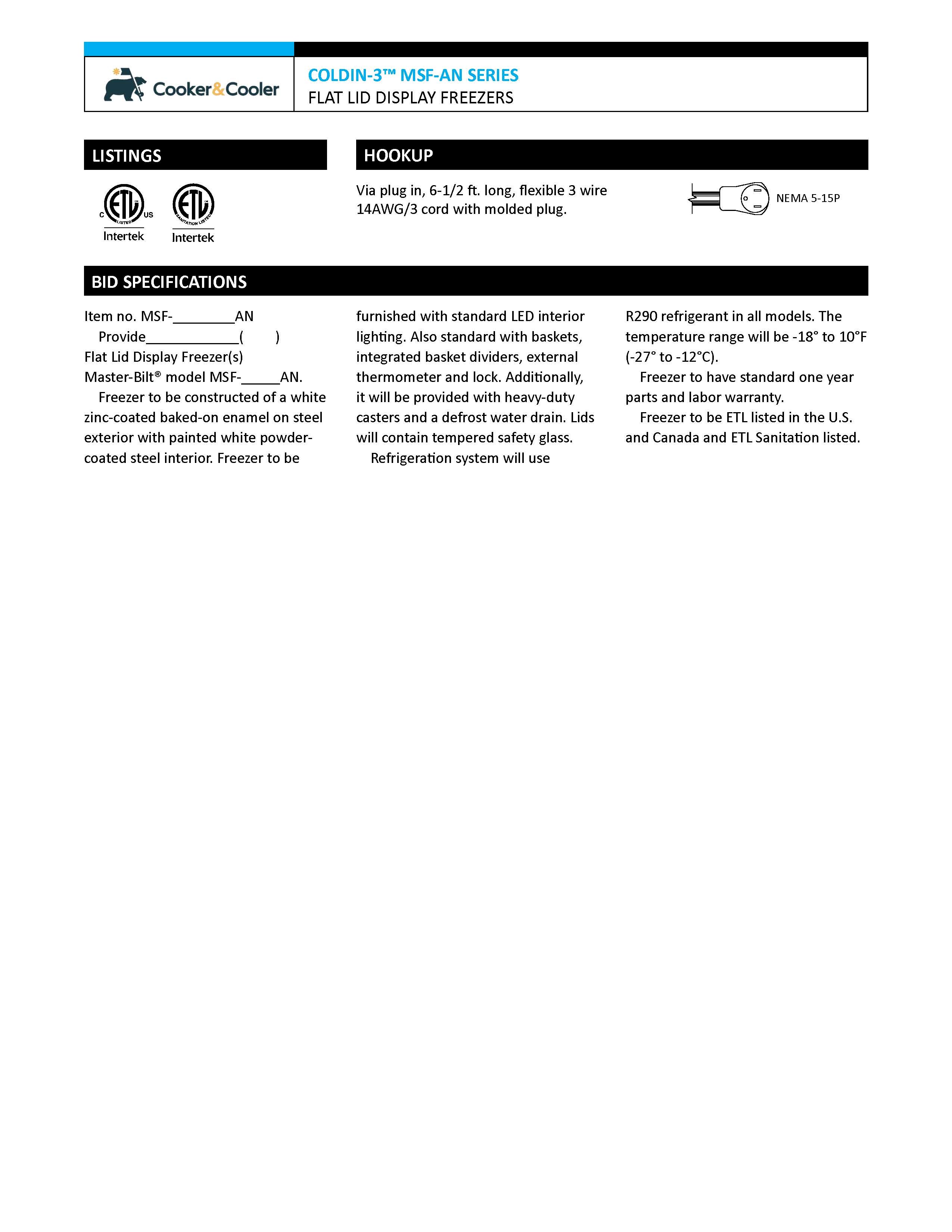 71" Flat Top Display Freezer, MSF-71AN