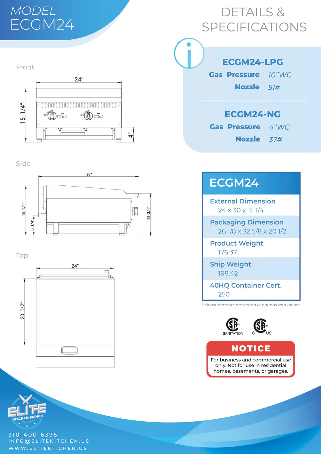 24" 2-Burner Commercial Griddle, ECGM24