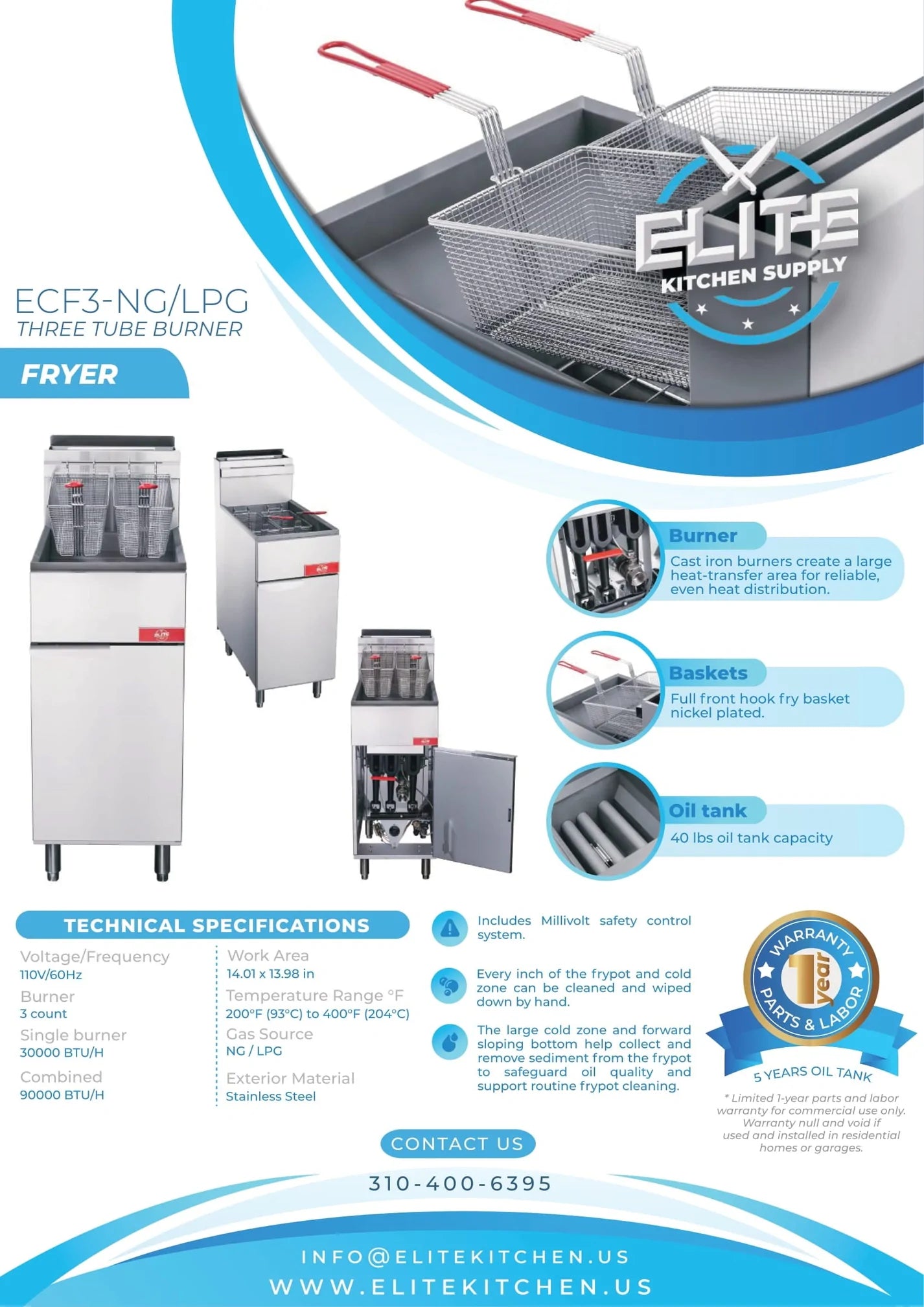 3 Tube Burner Fryer, ECF3-NG