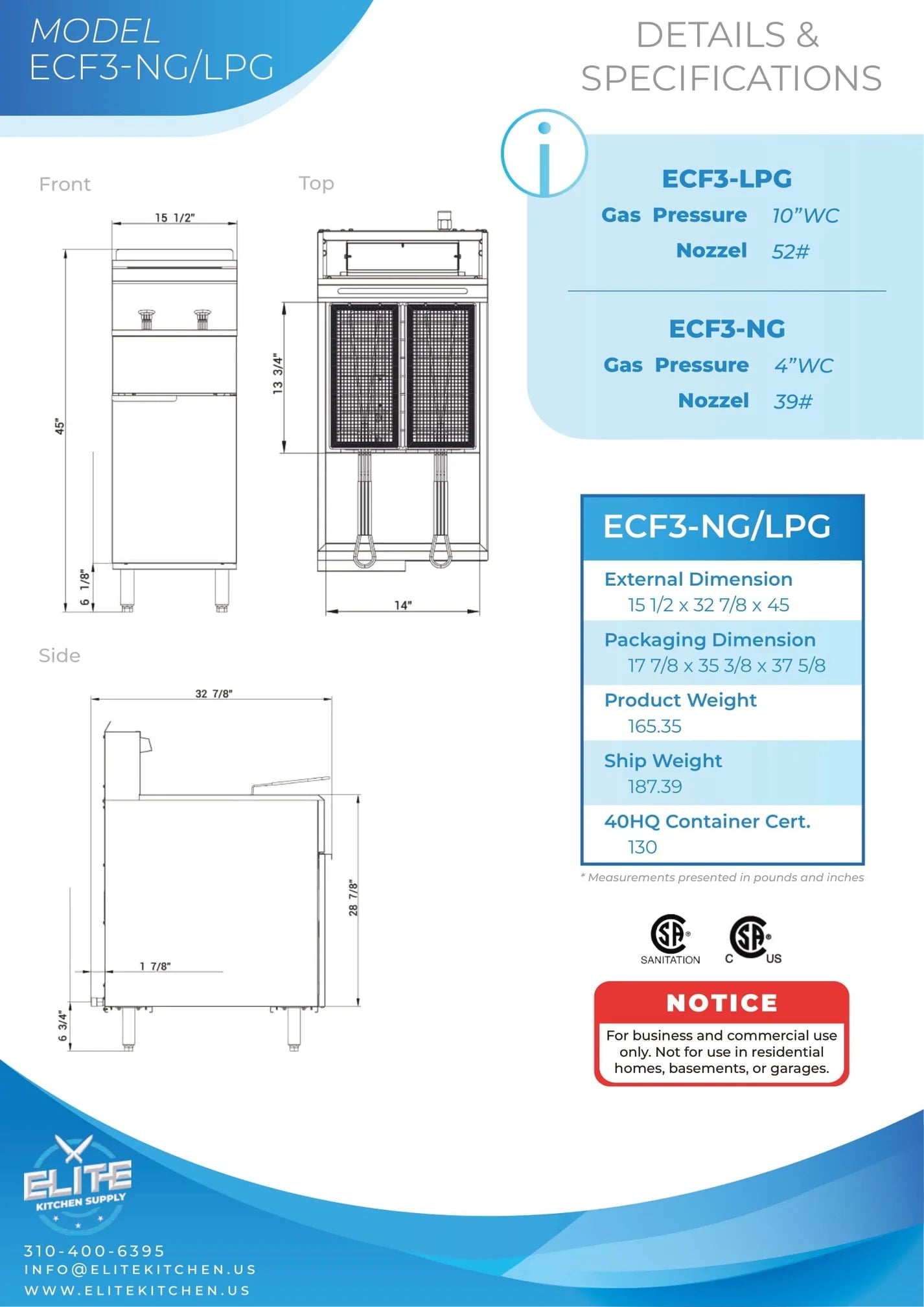 3 Tube Burner Fryer, ECF3-LPG