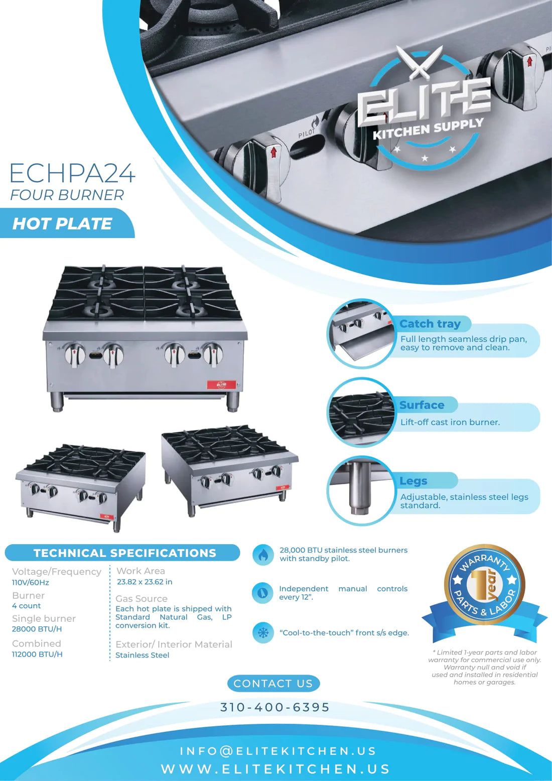 24" 4-Burner Hot Plate, ECHPA24