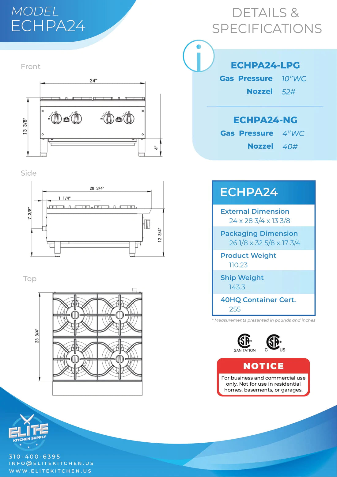 24" 4-Burner Hot Plate, ECHPA24