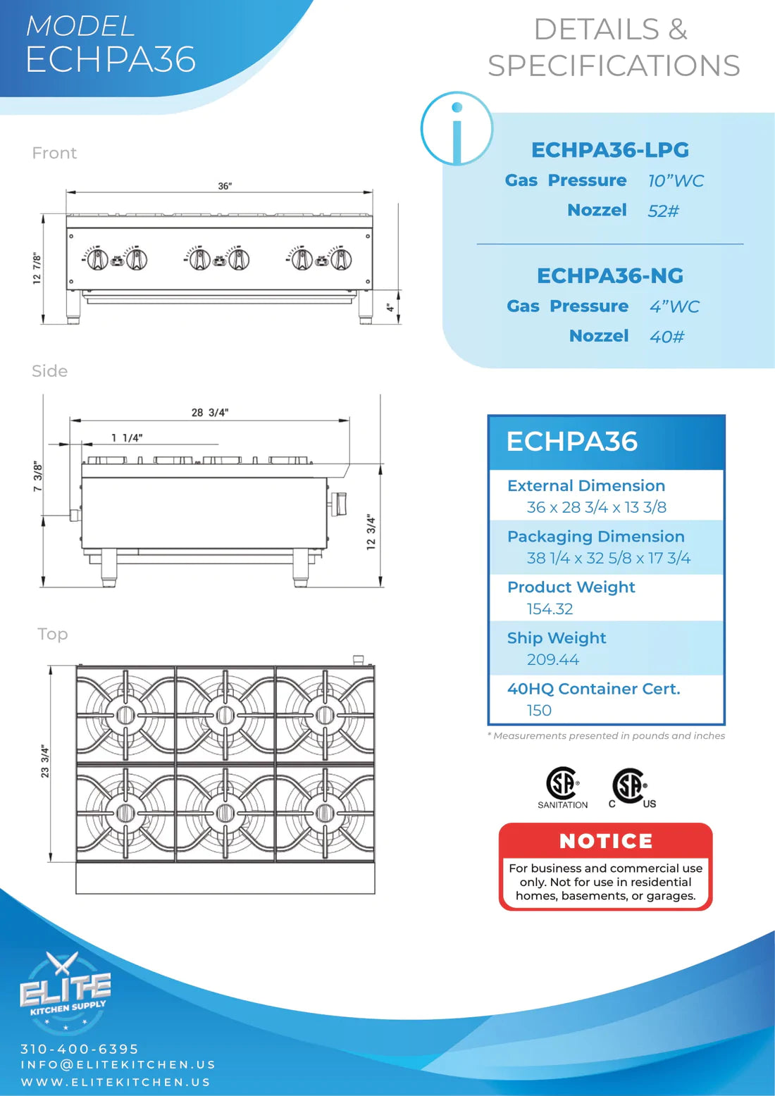 36" 6-Burner Hot Plate, ECHPA36