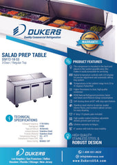 3-Door Commercial Food Prep Table Refrigerator, DSP72-18-S3